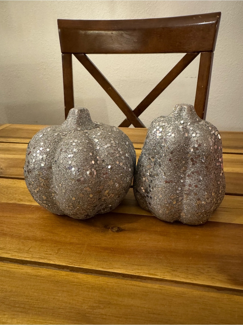 Glittered Decorative Pumpkin Set - Silver Accent Home Décor